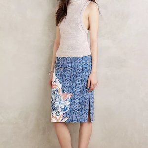 Anthropologie Blue Printed Midi Pencil Skirt